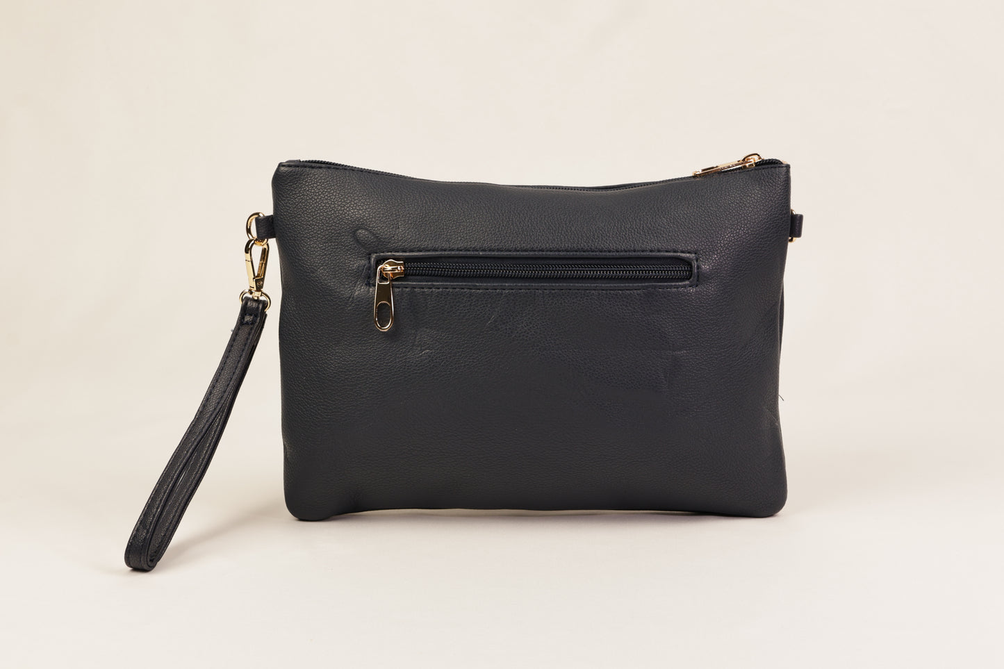 PLLCD Sleek Black PU Leather Clutch Bag with Wrist Strap - Stylish & Compact Handbag for Every Occasion