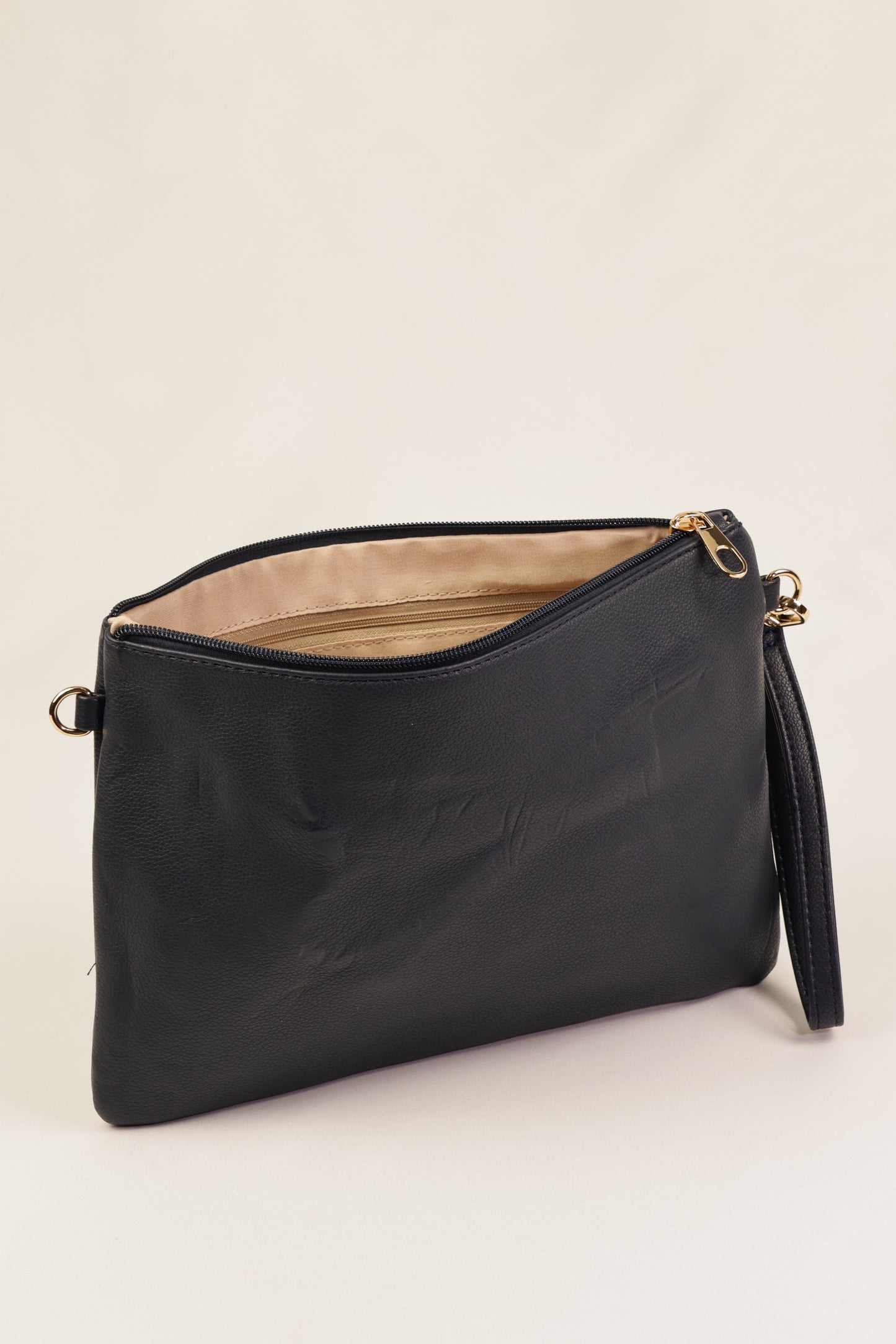 PLLCD Sleek Black PU Leather Clutch Bag with Wrist Strap - Stylish & Compact Handbag for Every Occasion