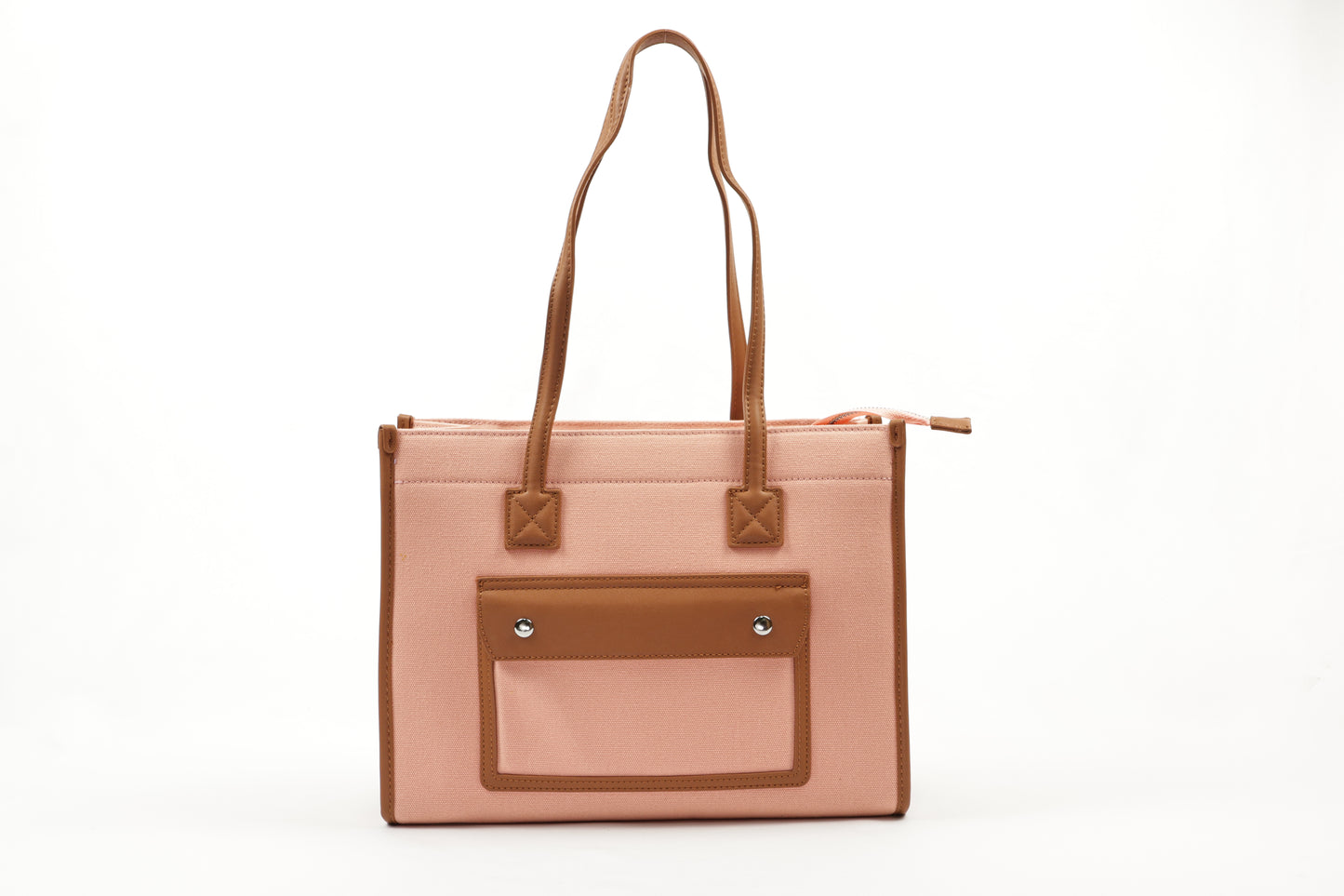PLLCD Trendy Pink PU Leather Tote Bag - Spacious & Stylish Handbag with Contrasting Brown Details