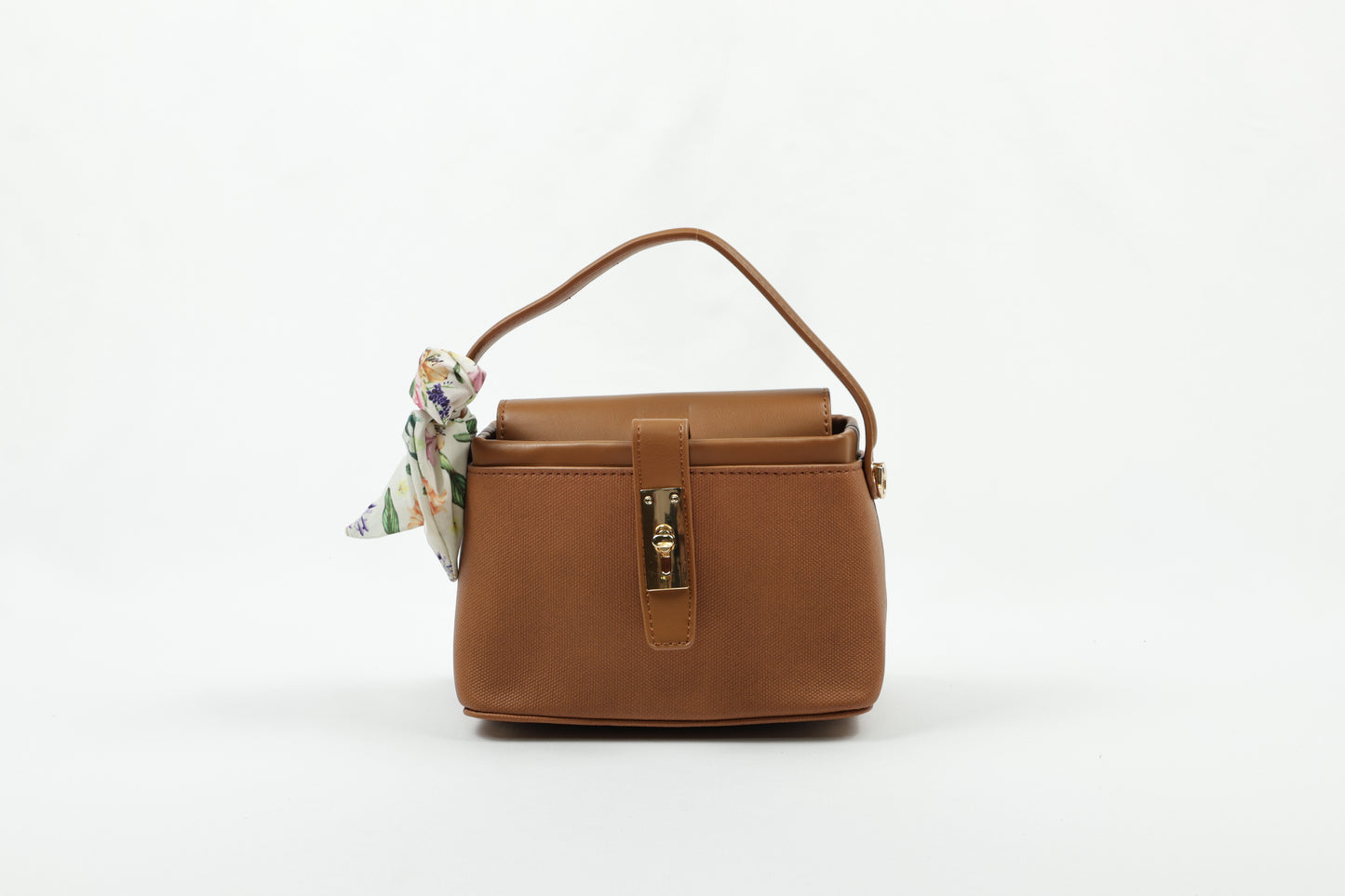 PLLCD Chic Yellow PU Leather Handbag with Decorative Scarf - Stylish & Compact Fashion Bag with Lock Closure