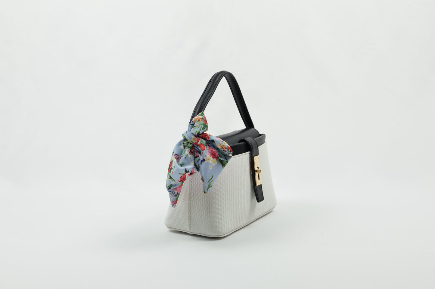 PLLCD Chic Yellow PU Leather Handbag with Decorative Scarf - Stylish & Compact Fashion Bag with Lock Closure