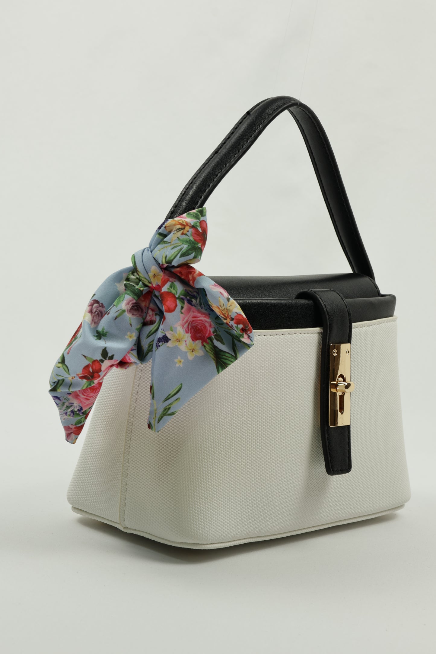 PLLCD Chic Yellow PU Leather Handbag with Decorative Scarf - Stylish & Compact Fashion Bag with Lock Closure