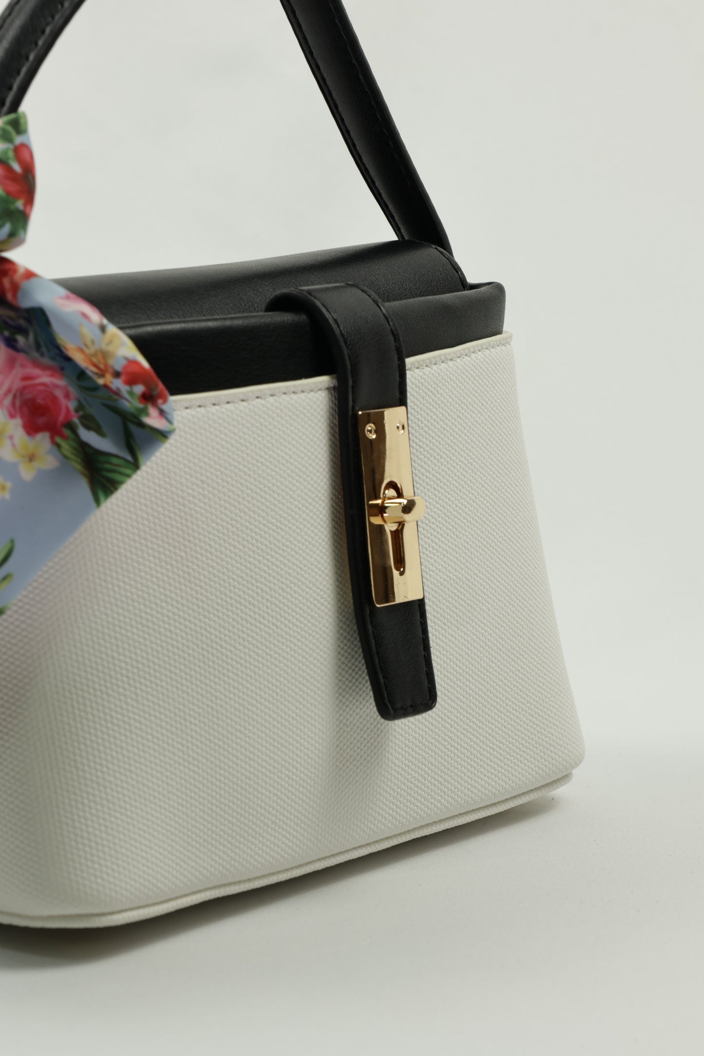 PLLCD Chic Yellow PU Leather Handbag with Decorative Scarf - Stylish & Compact Fashion Bag with Lock Closure