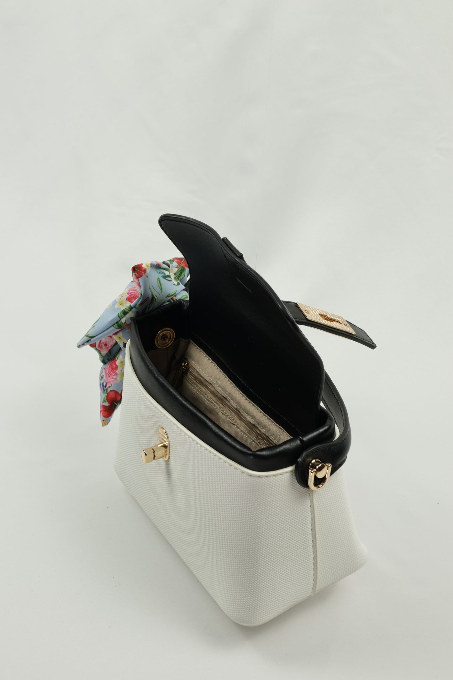 PLLCD Chic Yellow PU Leather Handbag with Decorative Scarf - Stylish & Compact Fashion Bag with Lock Closure