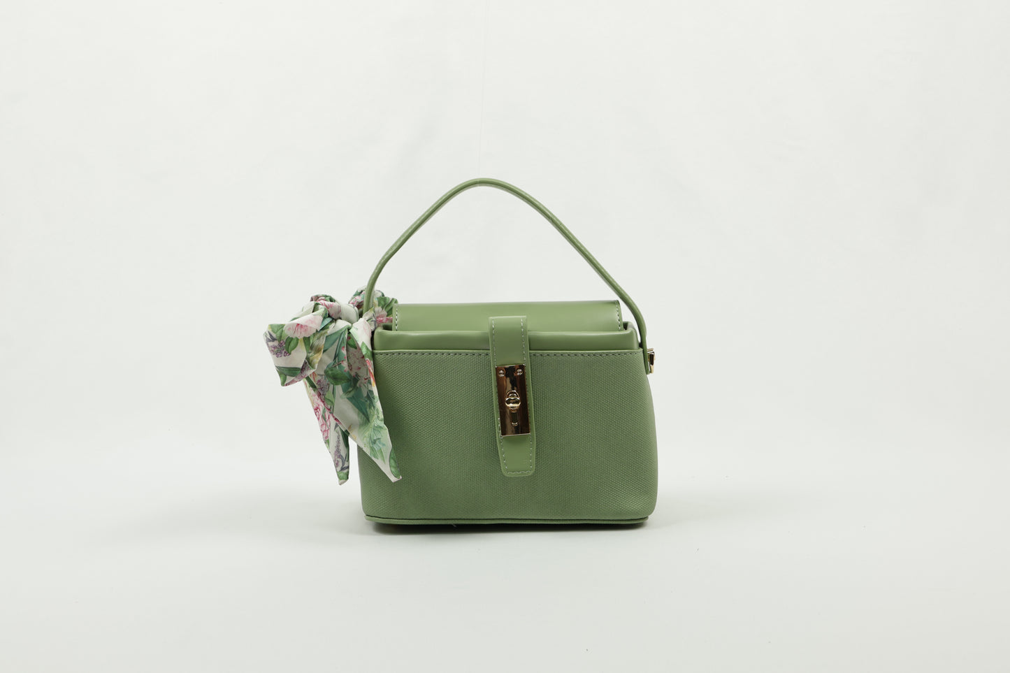 PLLCD Chic Yellow PU Leather Handbag with Decorative Scarf - Stylish & Compact Fashion Bag with Lock Closure