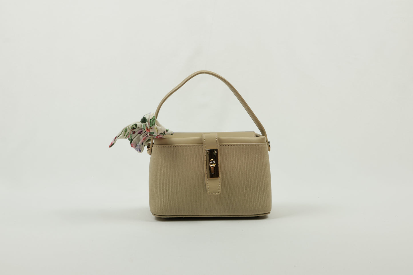 PLLCD Chic Yellow PU Leather Handbag with Decorative Scarf - Stylish & Compact Fashion Bag with Lock Closure