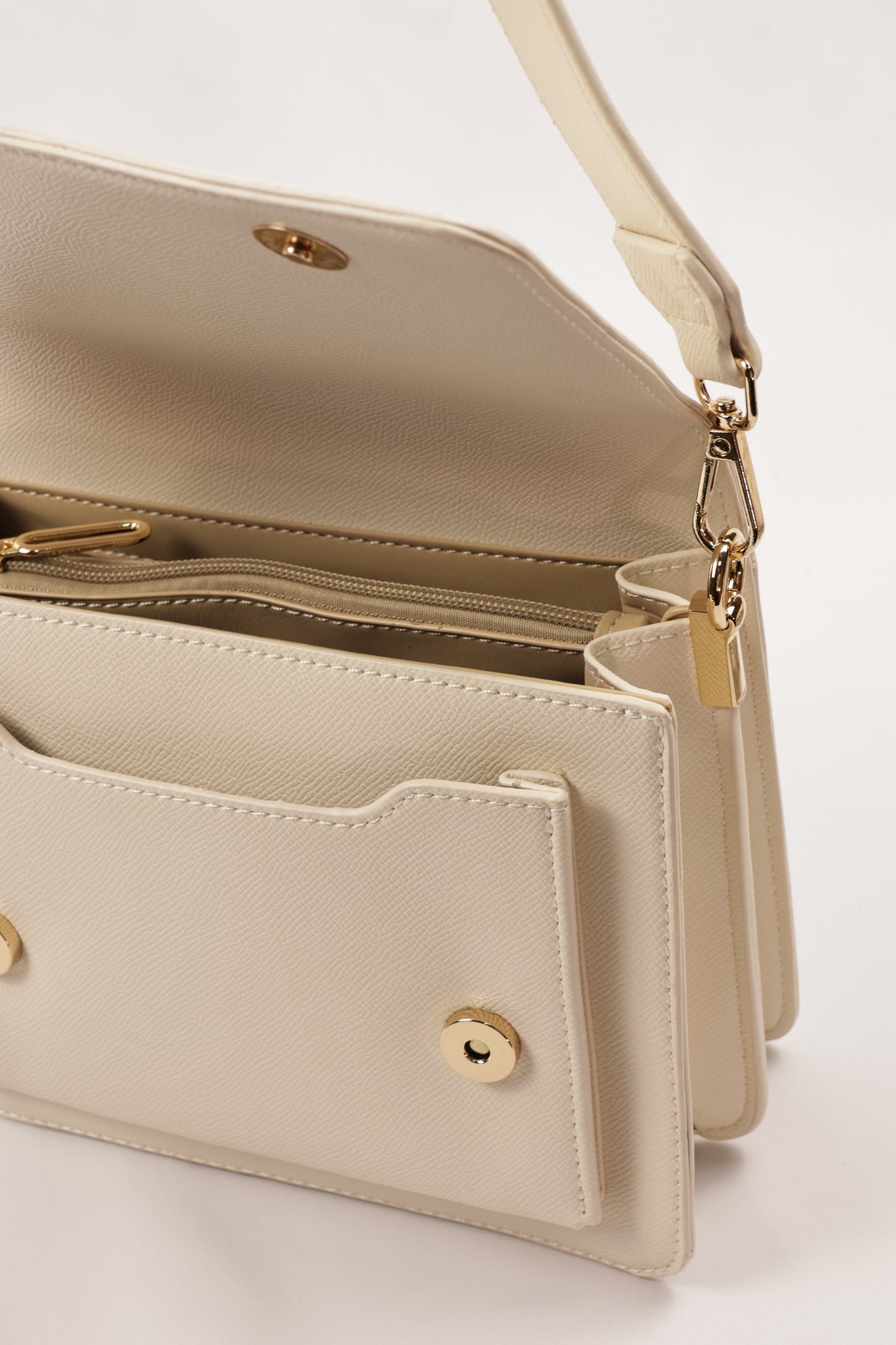 PLLCD Elegant Beige PU Leather Crossbody Bag - Chic & Compact Handbag with Adjustable Strap