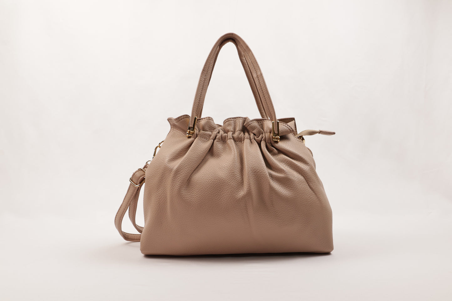 PLLCD Chic White PU Leather Drawstring Shoulder Bag - Elegant & Versatile Handbag with Adjustable Strap