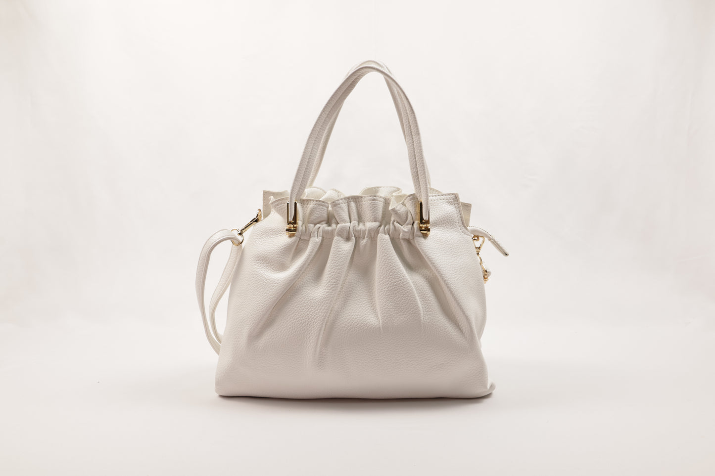 PLLCD Chic White PU Leather Drawstring Shoulder Bag - Elegant & Versatile Handbag with Adjustable Strap
