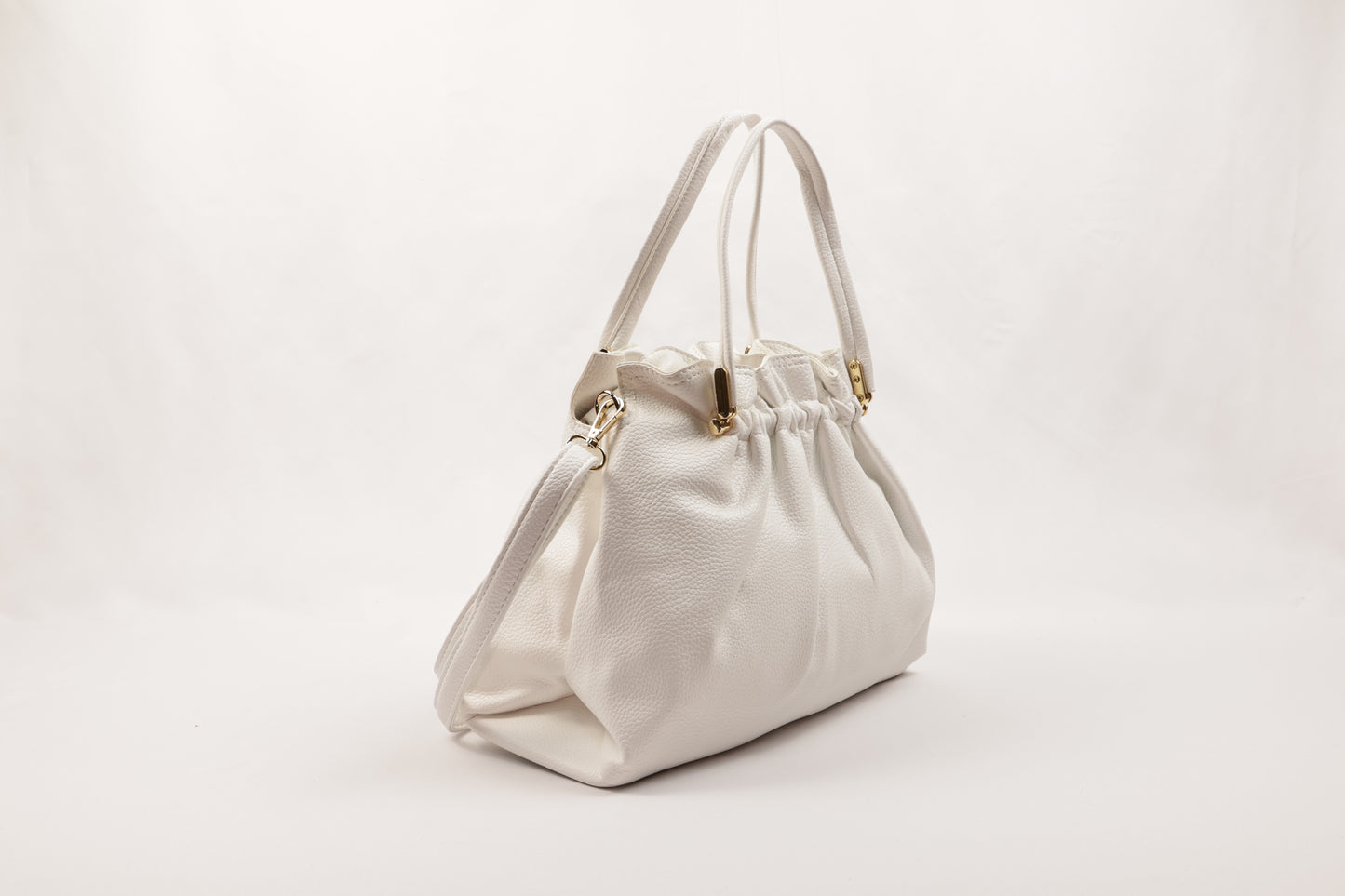 PLLCD Chic White PU Leather Drawstring Shoulder Bag - Elegant & Versatile Handbag with Adjustable Strap