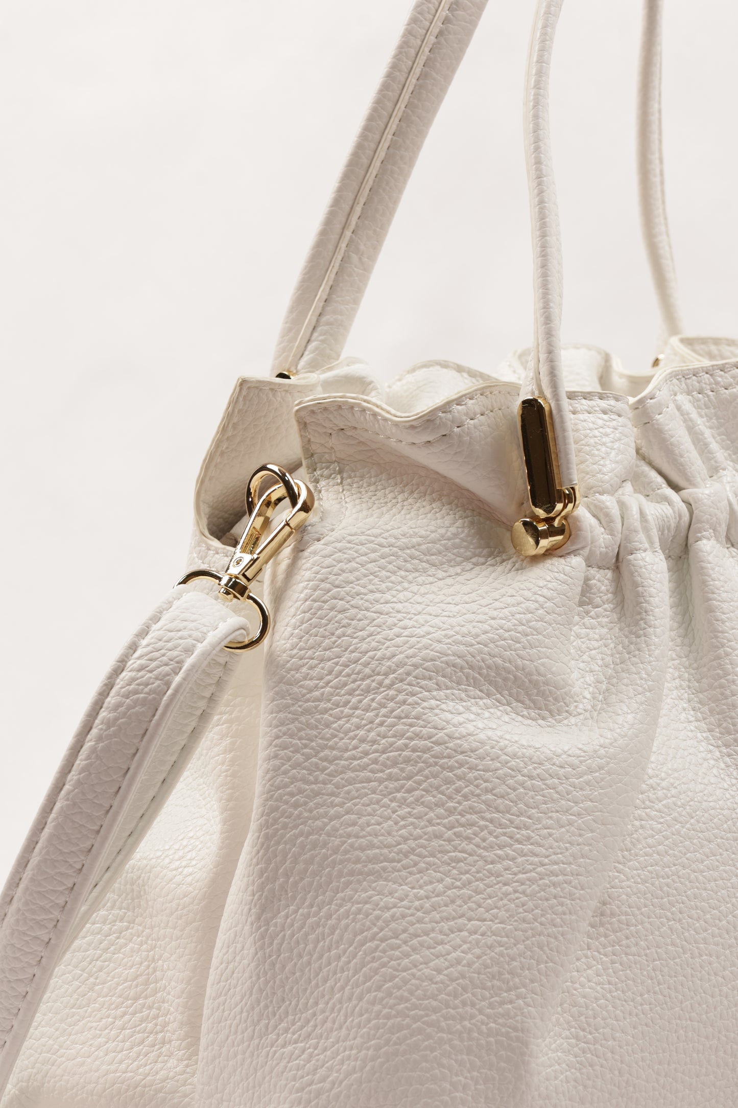 PLLCD Chic White PU Leather Drawstring Shoulder Bag - Elegant & Versatile Handbag with Adjustable Strap