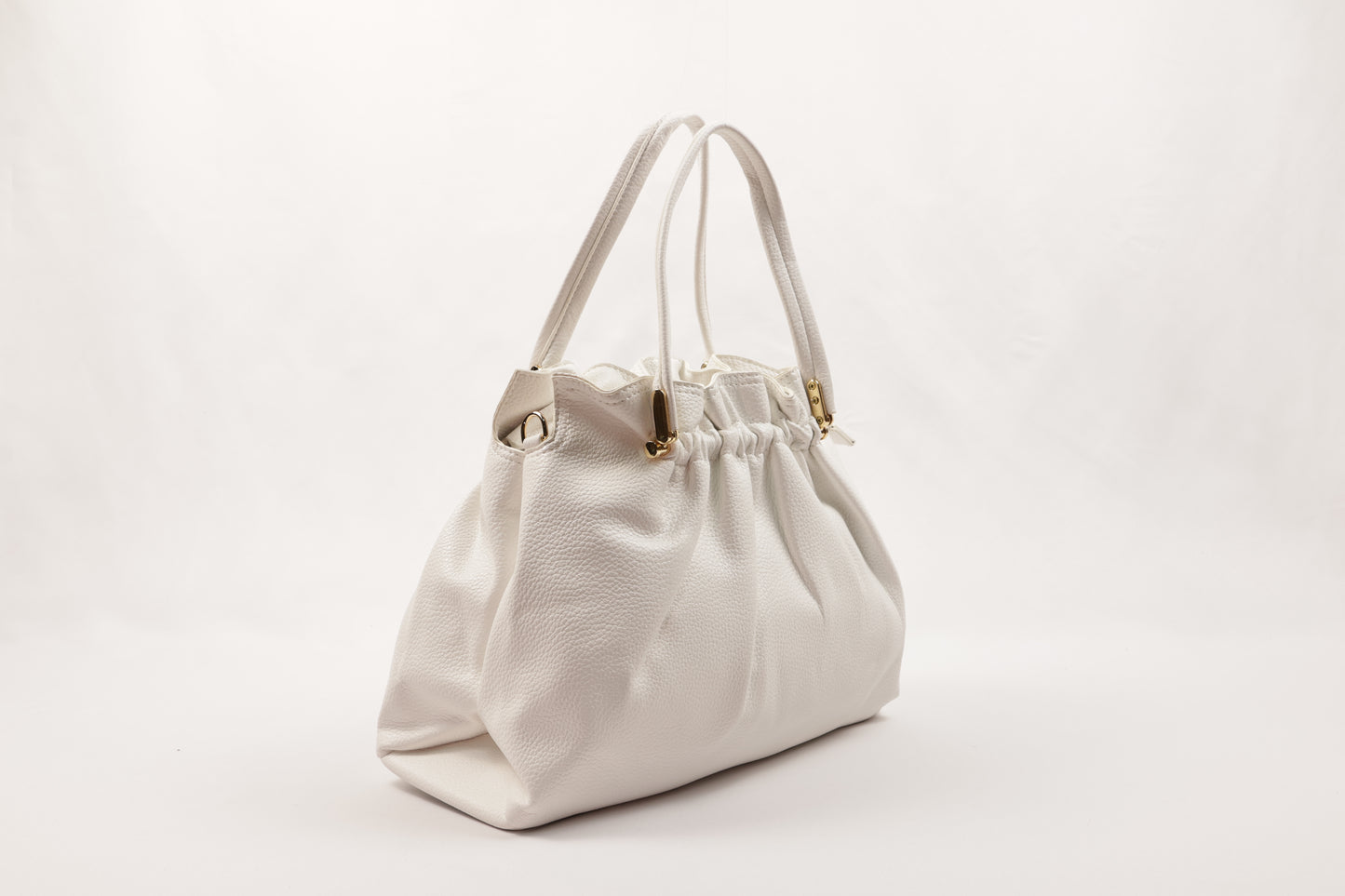 PLLCD Chic White PU Leather Drawstring Shoulder Bag - Elegant & Versatile Handbag with Adjustable Strap