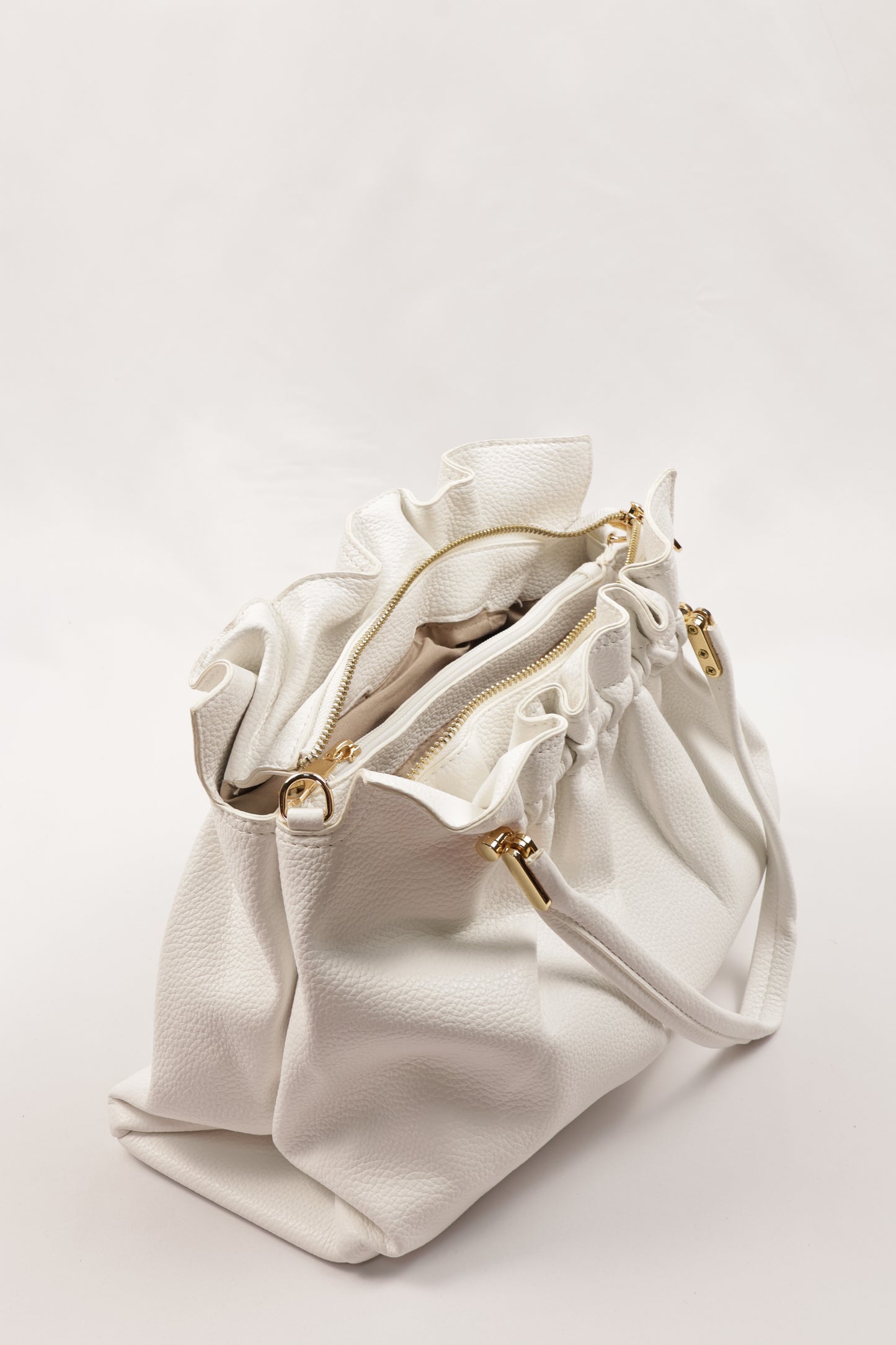 PLLCD Chic White PU Leather Drawstring Shoulder Bag - Elegant & Versatile Handbag with Adjustable Strap