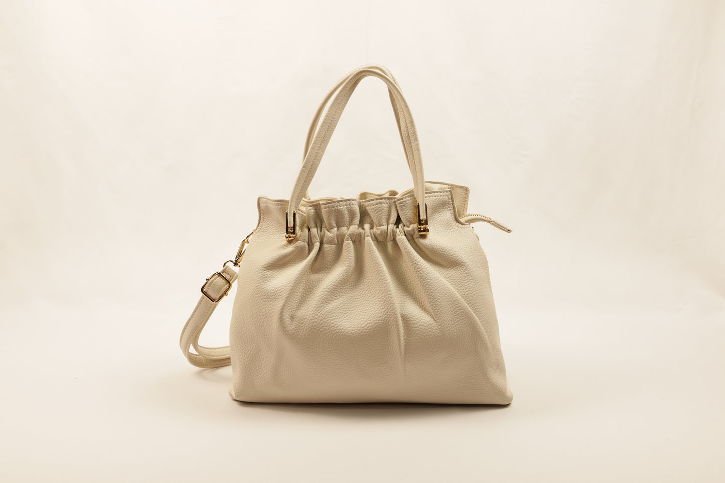 PLLCD Chic White PU Leather Drawstring Shoulder Bag - Elegant & Versatile Handbag with Adjustable Strap