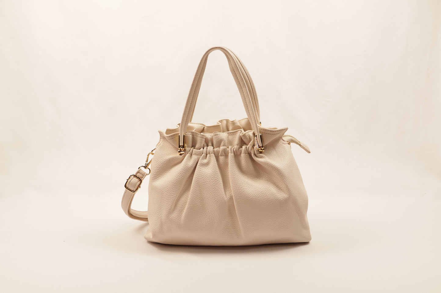 PLLCD Chic White PU Leather Drawstring Shoulder Bag - Elegant & Versatile Handbag with Adjustable Strap