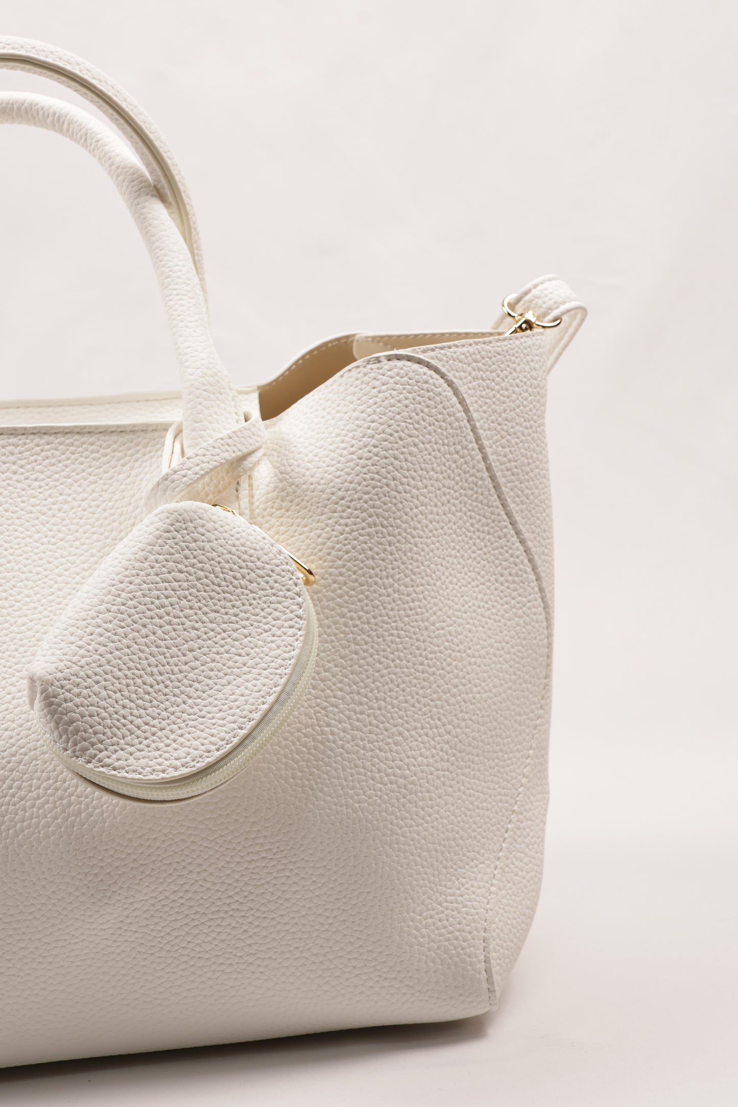 PLLCD Elegant White PU Leather Handbag with Detachable Small Pouch - Spacious & Stylish Tote Bag with Adjustable Strap