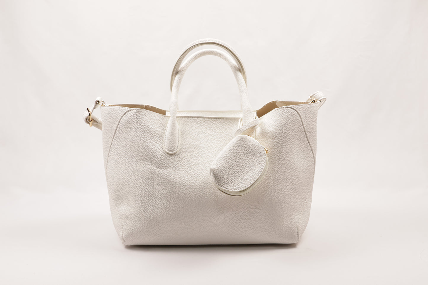 PLLCD Elegant White PU Leather Handbag with Detachable Small Pouch - Spacious & Stylish Tote Bag with Adjustable Strap