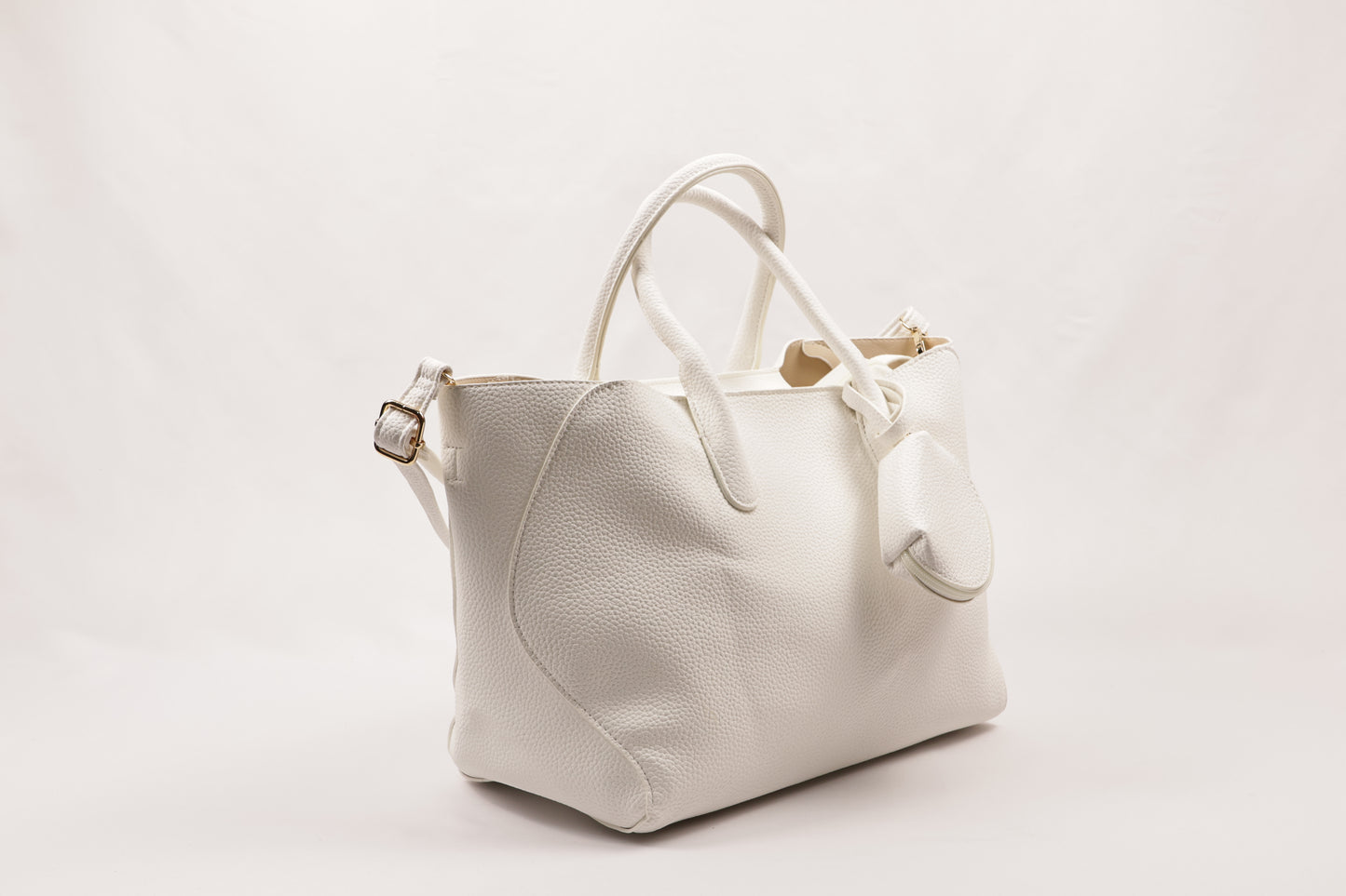 PLLCD Elegant White PU Leather Handbag with Detachable Small Pouch - Spacious & Stylish Tote Bag with Adjustable Strap