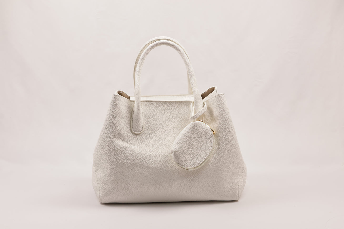 PLLCD Elegant White PU Leather Handbag with Detachable Small Pouch - Spacious & Stylish Tote Bag with Adjustable Strap