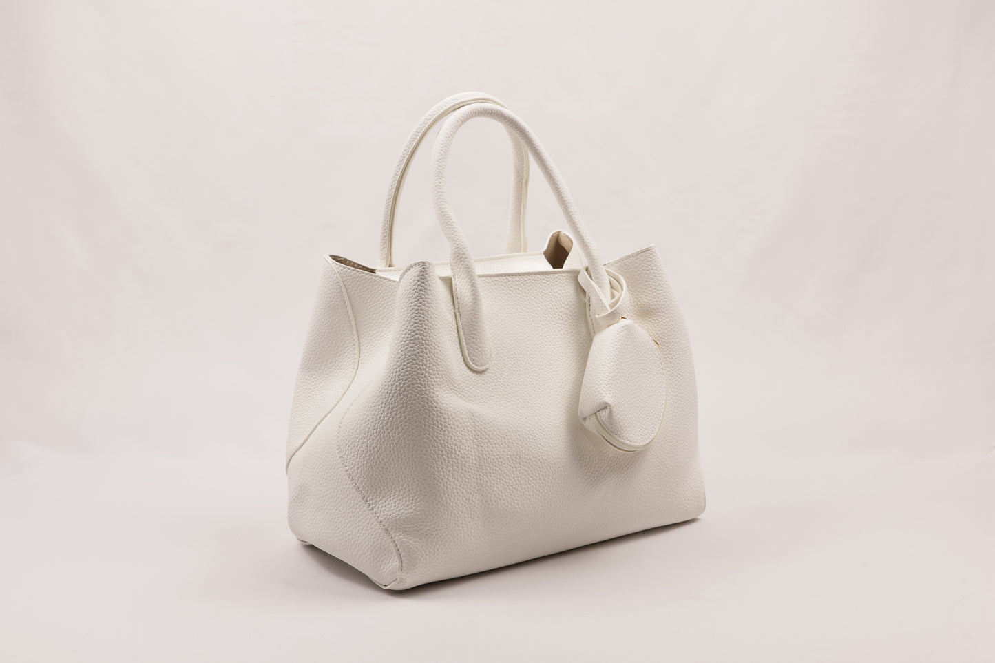 PLLCD Elegant White PU Leather Handbag with Detachable Small Pouch - Spacious & Stylish Tote Bag with Adjustable Strap