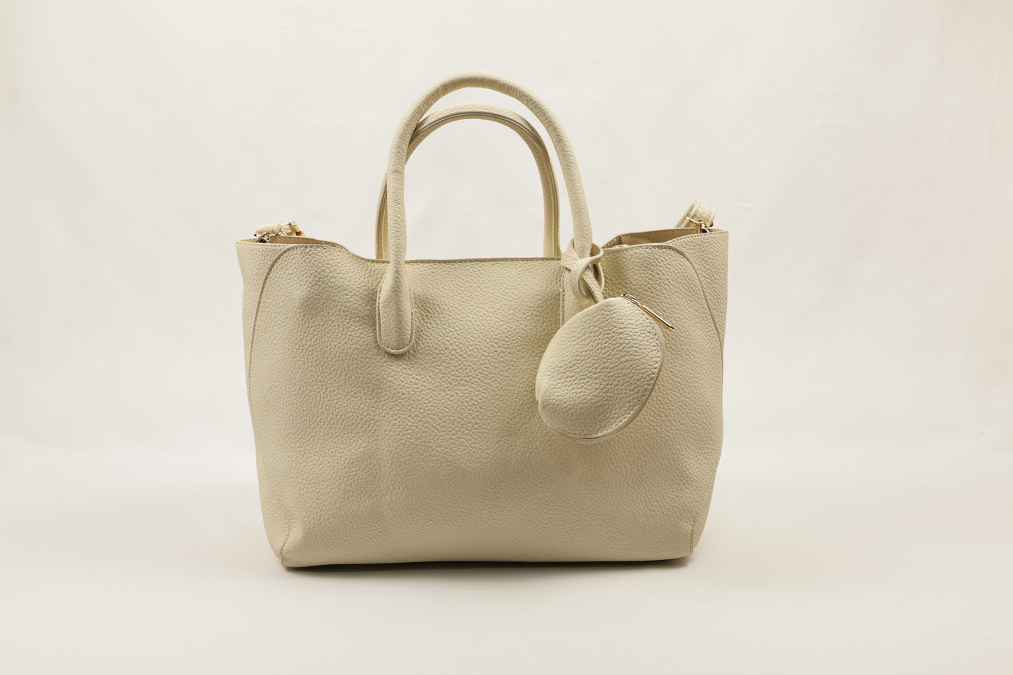 PLLCD Elegant White PU Leather Handbag with Detachable Small Pouch - Spacious & Stylish Tote Bag with Adjustable Strap