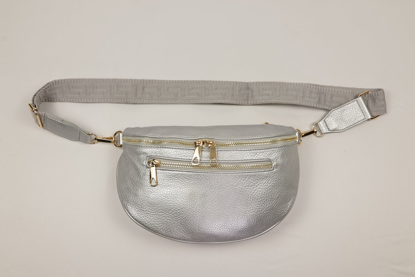 PLLCD Stylish Silver PU Leather Crossbody Bag - Versatile & Trendy Belt Bag with Adjustable Strap