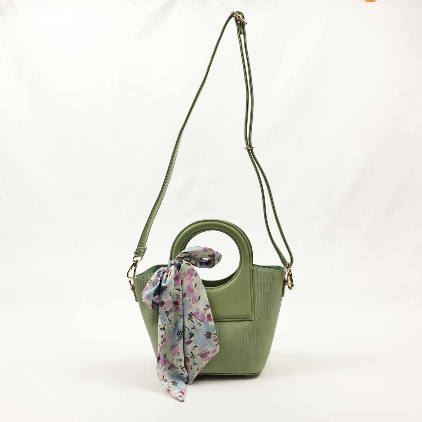 PLLCD Women’s PU Leather Handbag – Stylish Circle Handle Tote with Shoulder Strap & Scarf Accessory