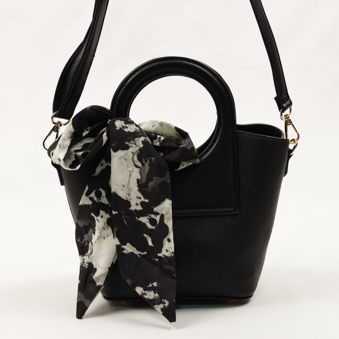 PLLCD Women’s PU Leather Handbag – Stylish Circle Handle Tote with Shoulder Strap & Scarf Accessory