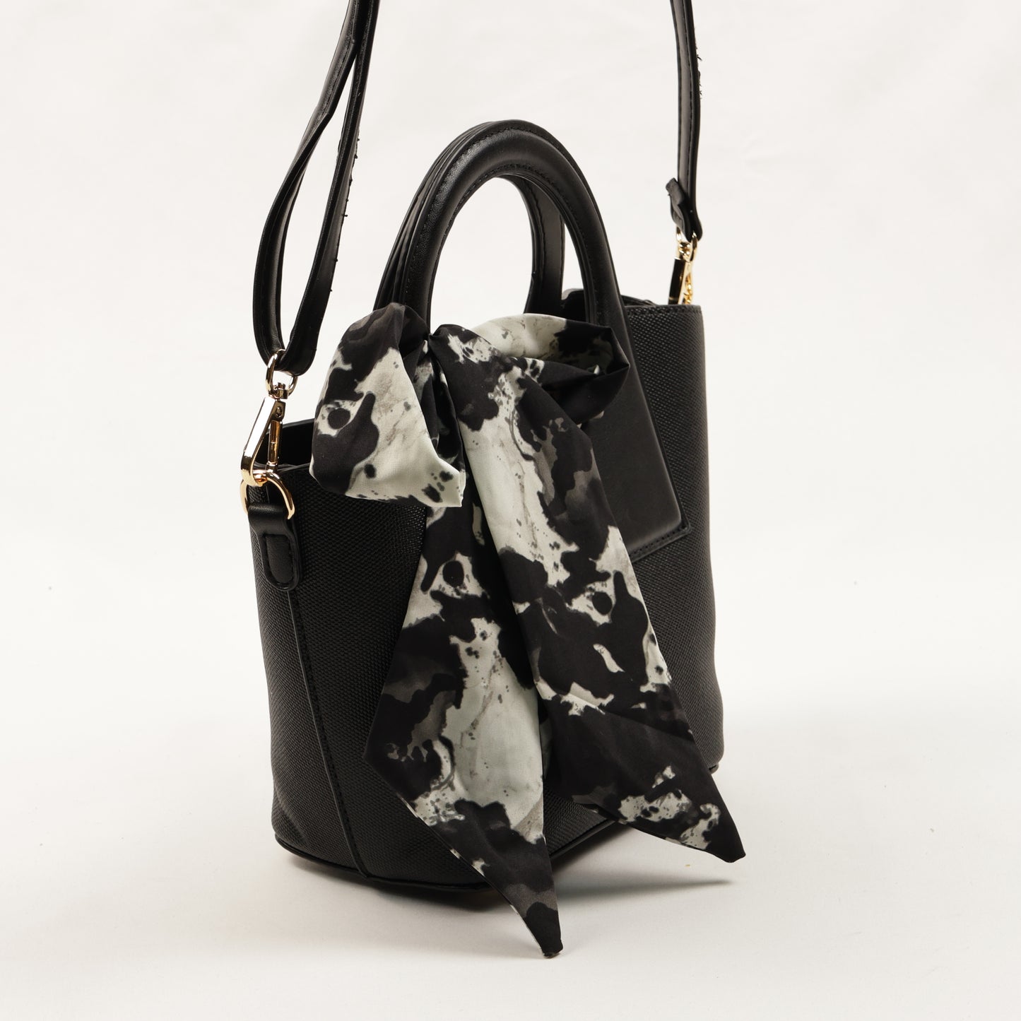 PLLCD Women’s PU Leather Handbag – Stylish Circle Handle Tote with Shoulder Strap & Scarf Accessory