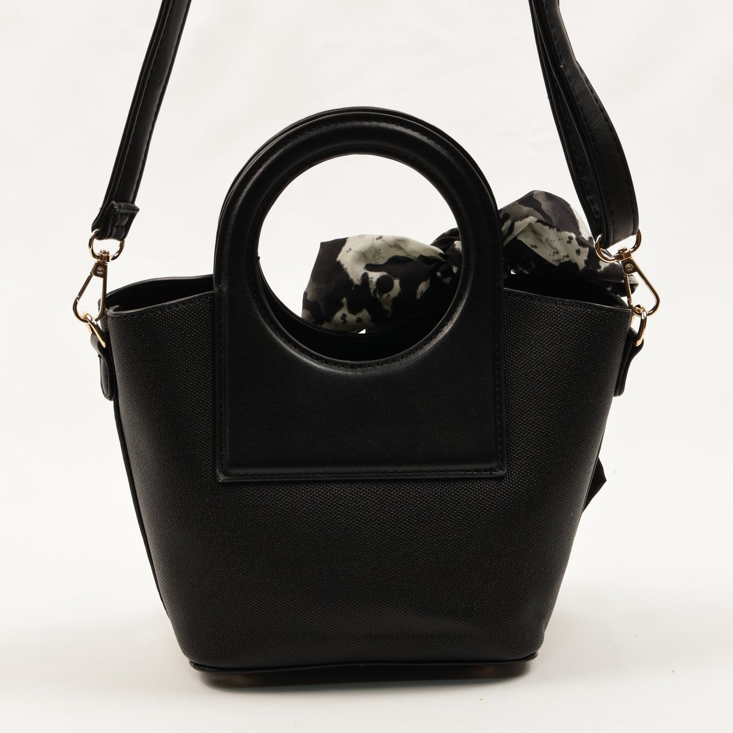 PLLCD Women’s PU Leather Handbag – Stylish Circle Handle Tote with Shoulder Strap & Scarf Accessory
