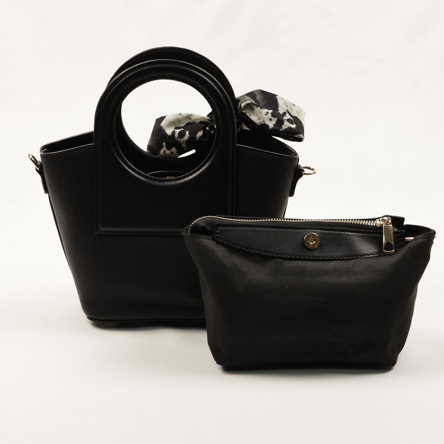 PLLCD Women’s PU Leather Handbag – Stylish Circle Handle Tote with Shoulder Strap & Scarf Accessory