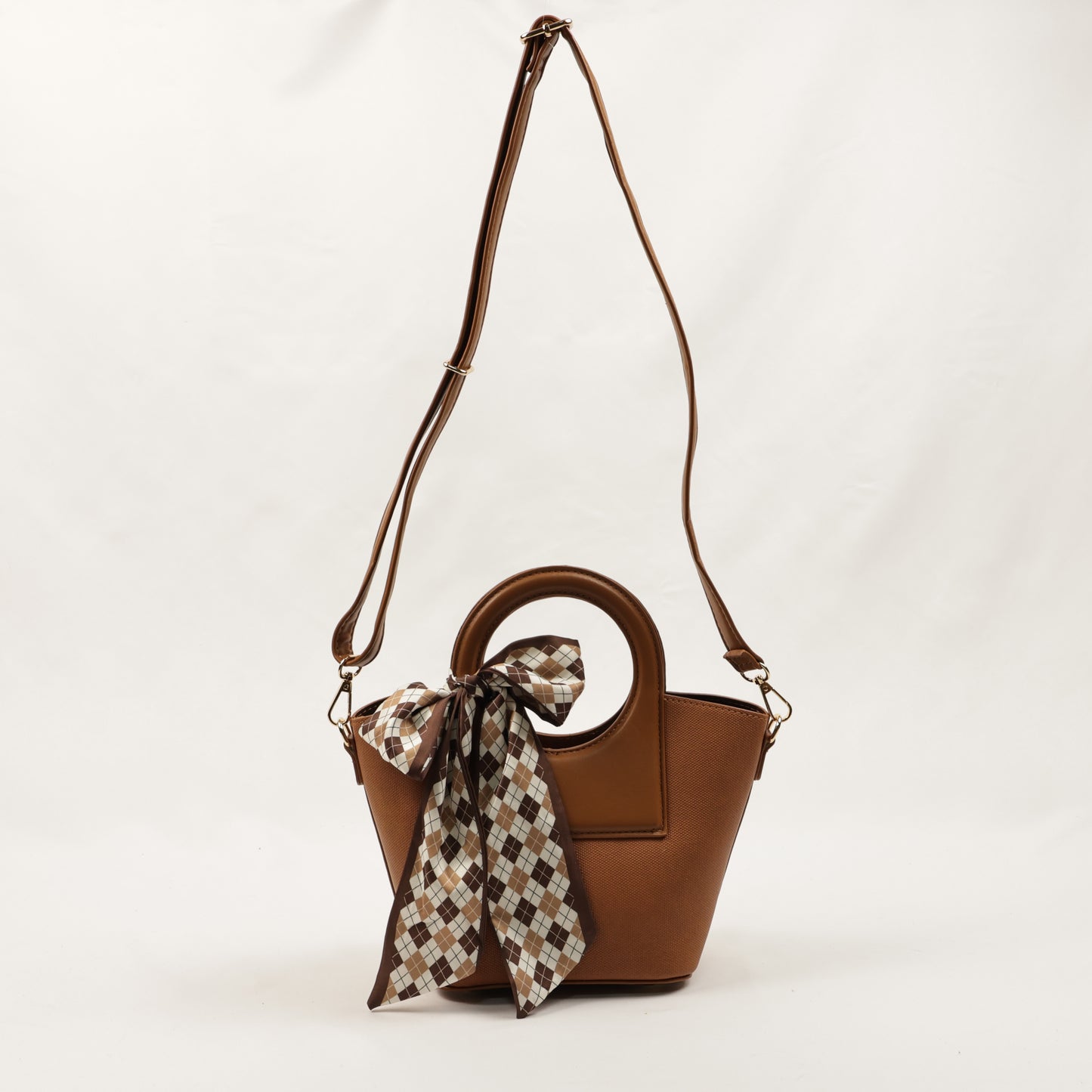 PLLCD Women’s PU Leather Handbag – Stylish Circle Handle Tote with Shoulder Strap & Scarf Accessory
