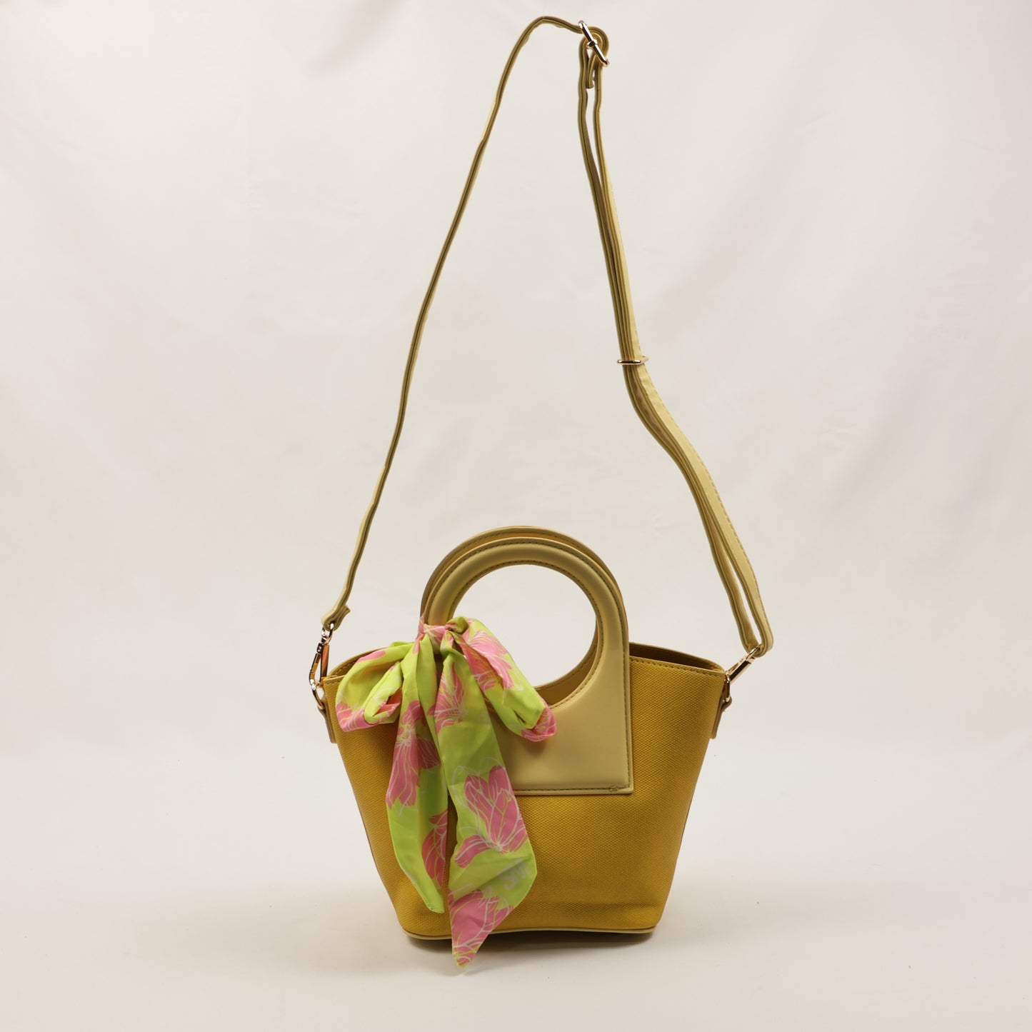 PLLCD Women’s PU Leather Handbag – Stylish Circle Handle Tote with Shoulder Strap & Scarf Accessory