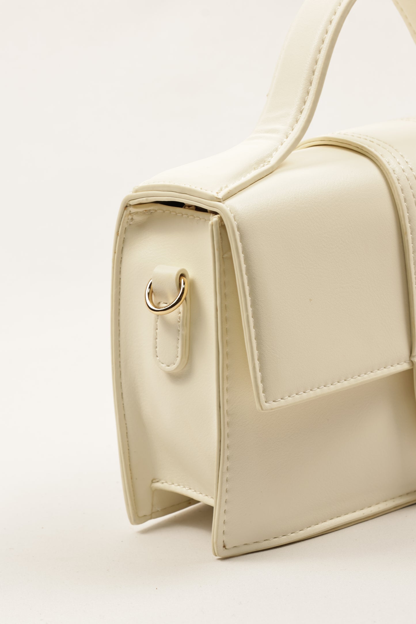 PLLCD Cream White PU Leather Top-Handle Crossbody Bag - Elegant Mini Bag for Daily & Party