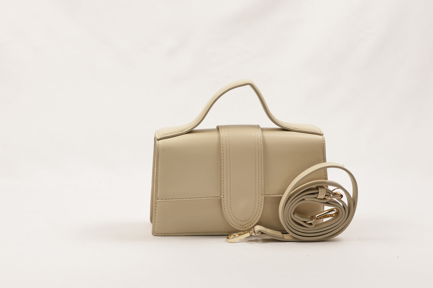 PLLCD Cream White PU Leather Top-Handle Crossbody Bag - Elegant Mini Bag for Daily & Party