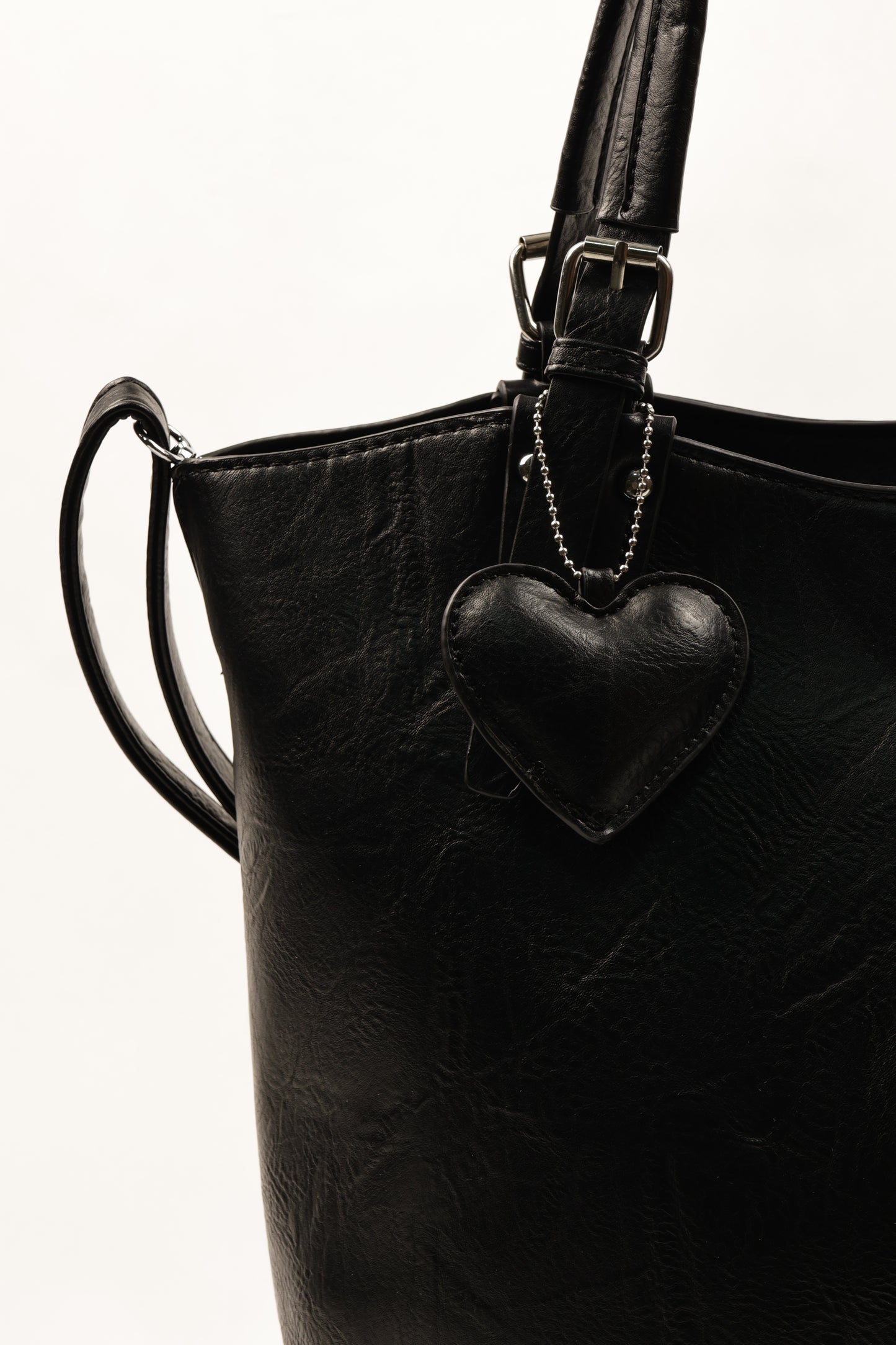 PLLCD Chic Black PU Leather Tote Bag with Heart Charm - Spacious Convertible Shoulder Bag for Women