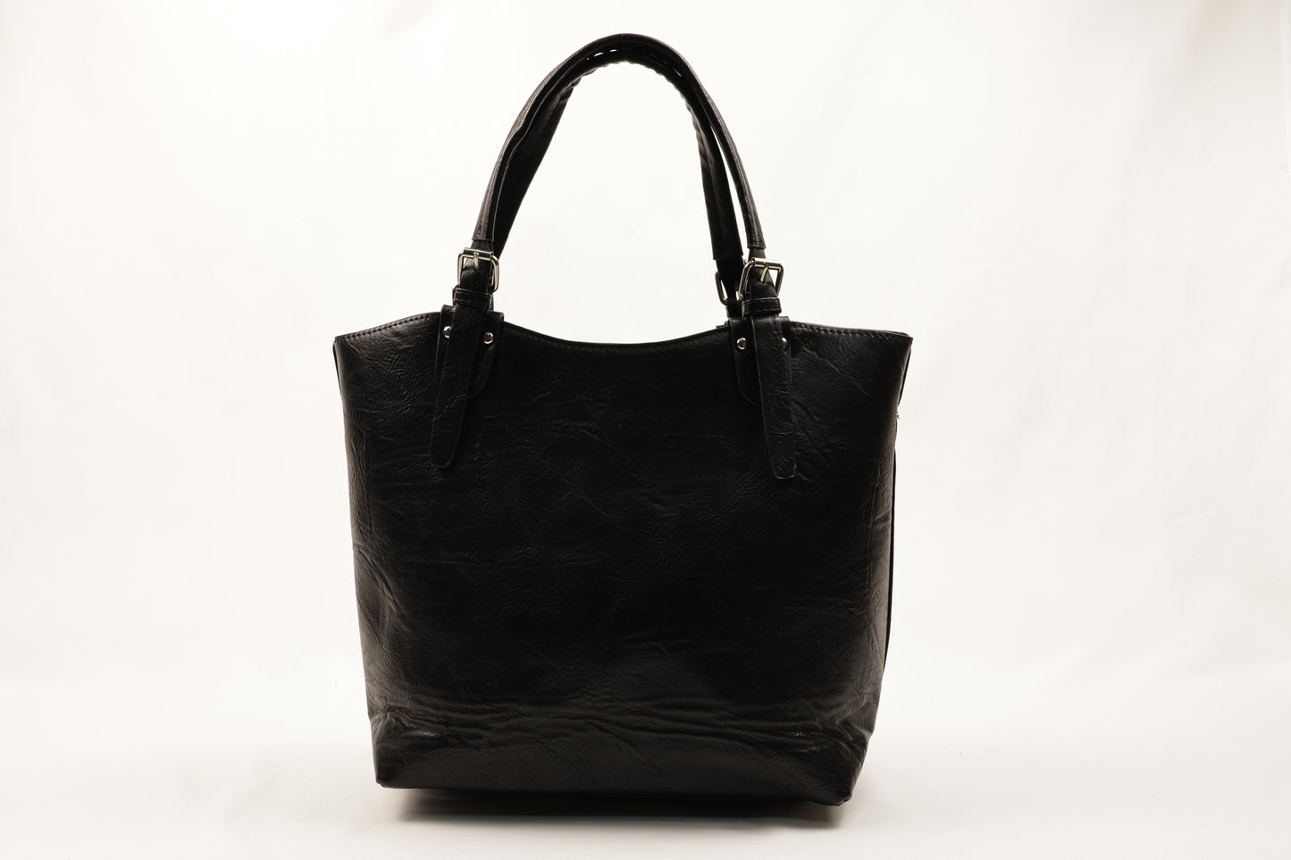 PLLCD Chic Black PU Leather Tote Bag with Heart Charm - Spacious Convertible Shoulder Bag for Women