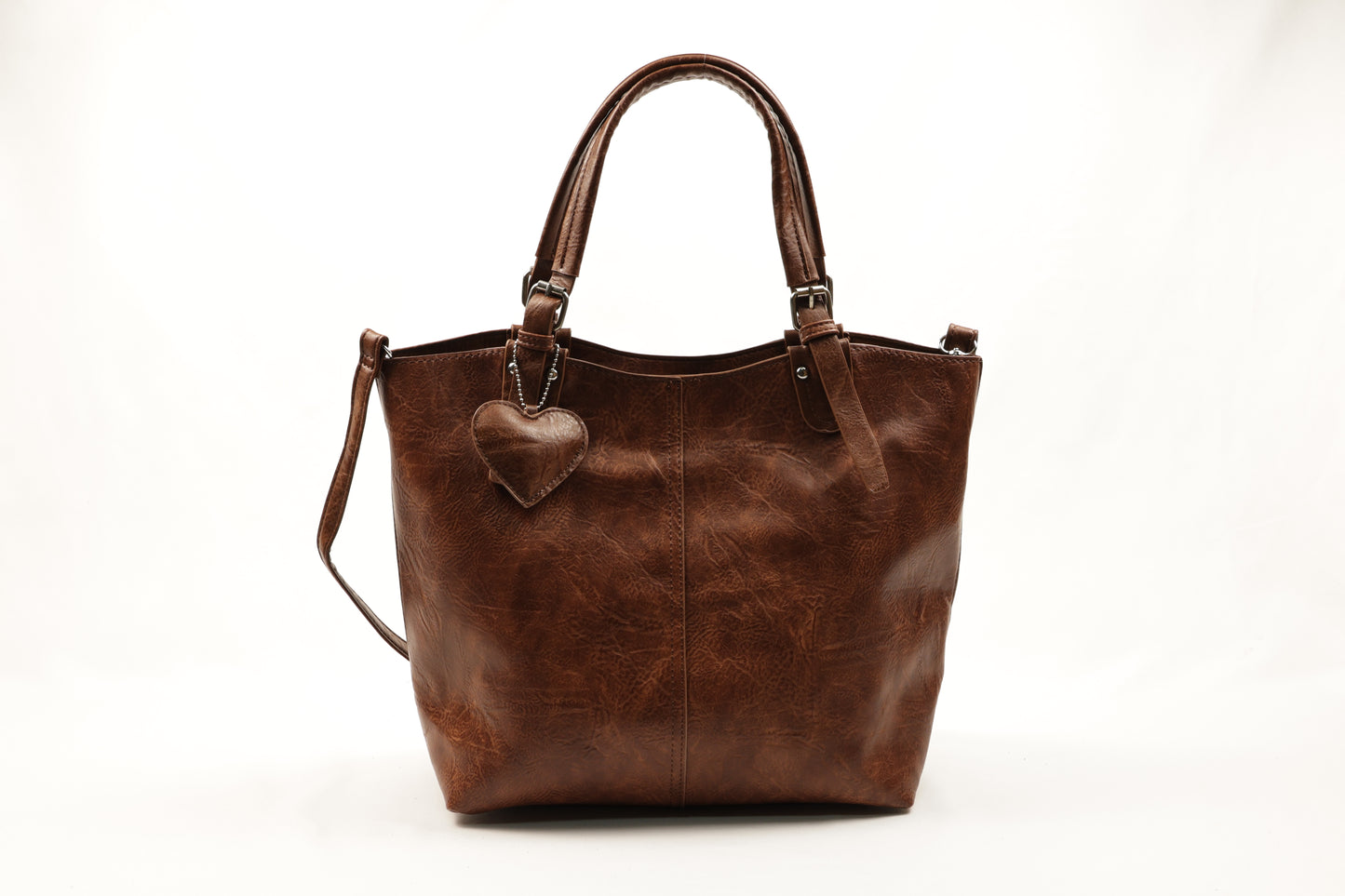 PLLCD Chic Black PU Leather Tote Bag with Heart Charm - Spacious Convertible Shoulder Bag for Women