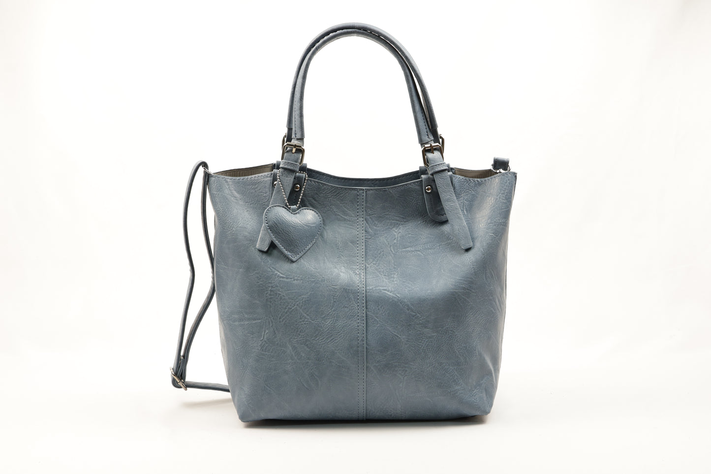 PLLCD Chic Black PU Leather Tote Bag with Heart Charm - Spacious Convertible Shoulder Bag for Women