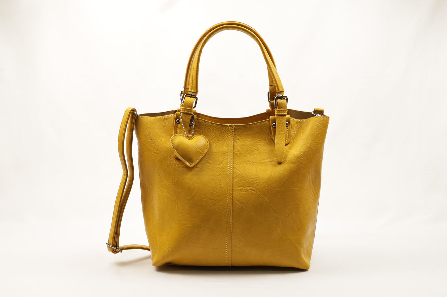 PLLCD Chic Black PU Leather Tote Bag with Heart Charm - Spacious Convertible Shoulder Bag for Women