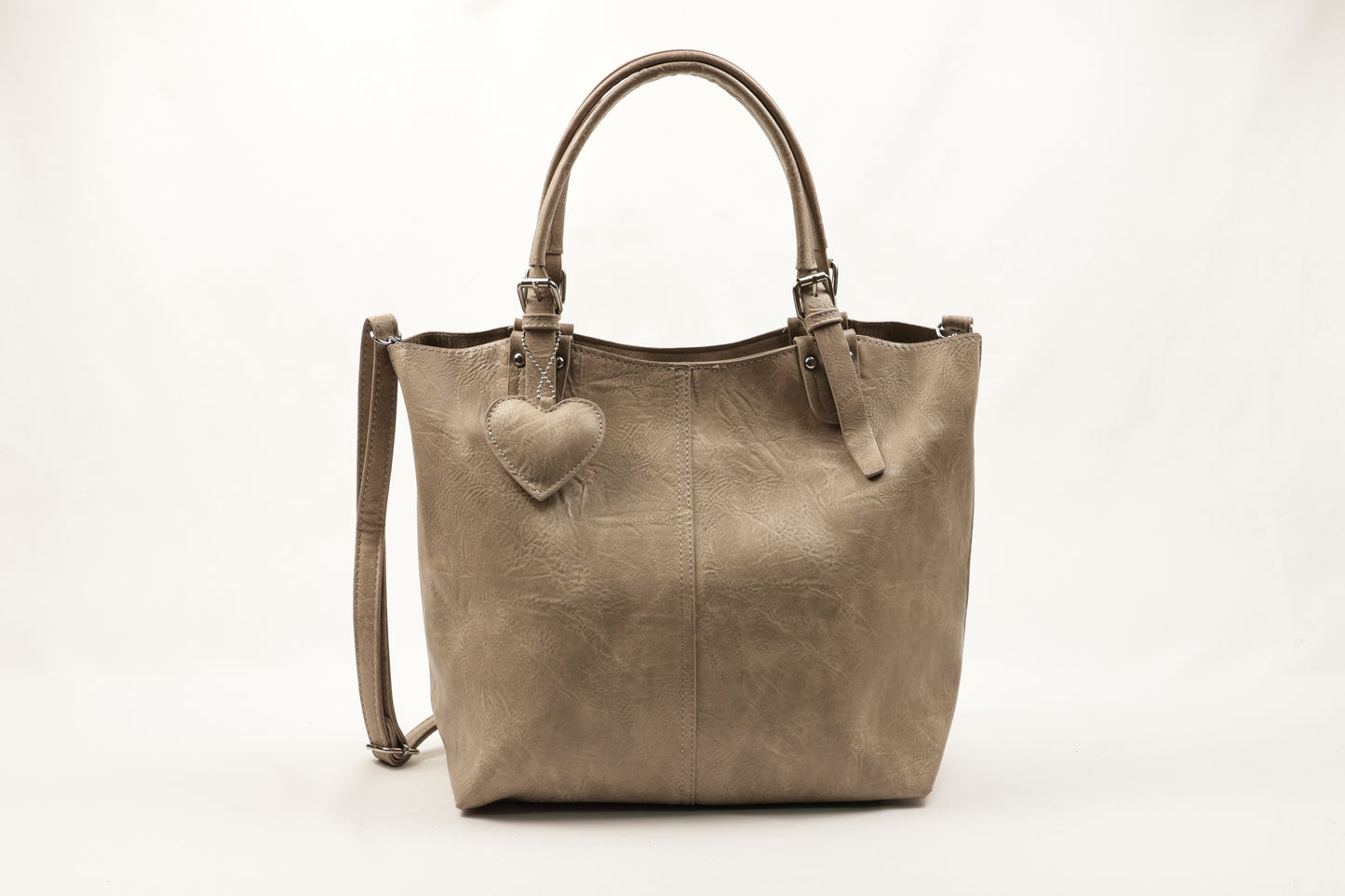 PLLCD Chic Black PU Leather Tote Bag with Heart Charm - Spacious Convertible Shoulder Bag for Women