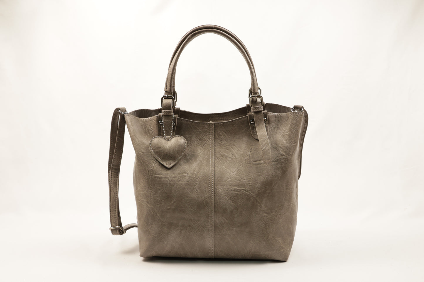 PLLCD Chic Black PU Leather Tote Bag with Heart Charm - Spacious Convertible Shoulder Bag for Women