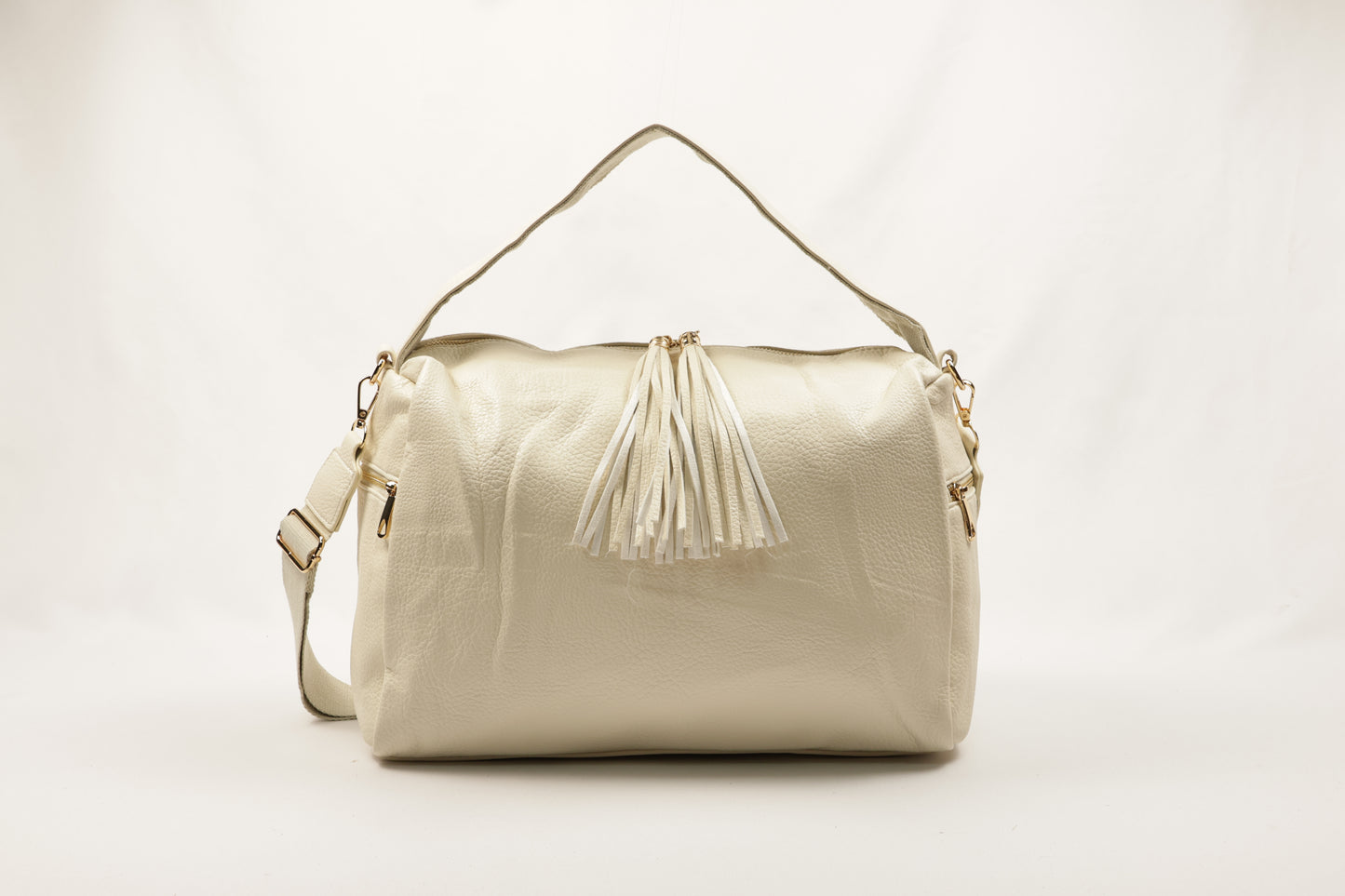 PLLCD Women’s PU Leather Shoulder Bag – Large White Tassel Handbag, Crossbody & Tote Bag for Work, Travel, and Daily Use