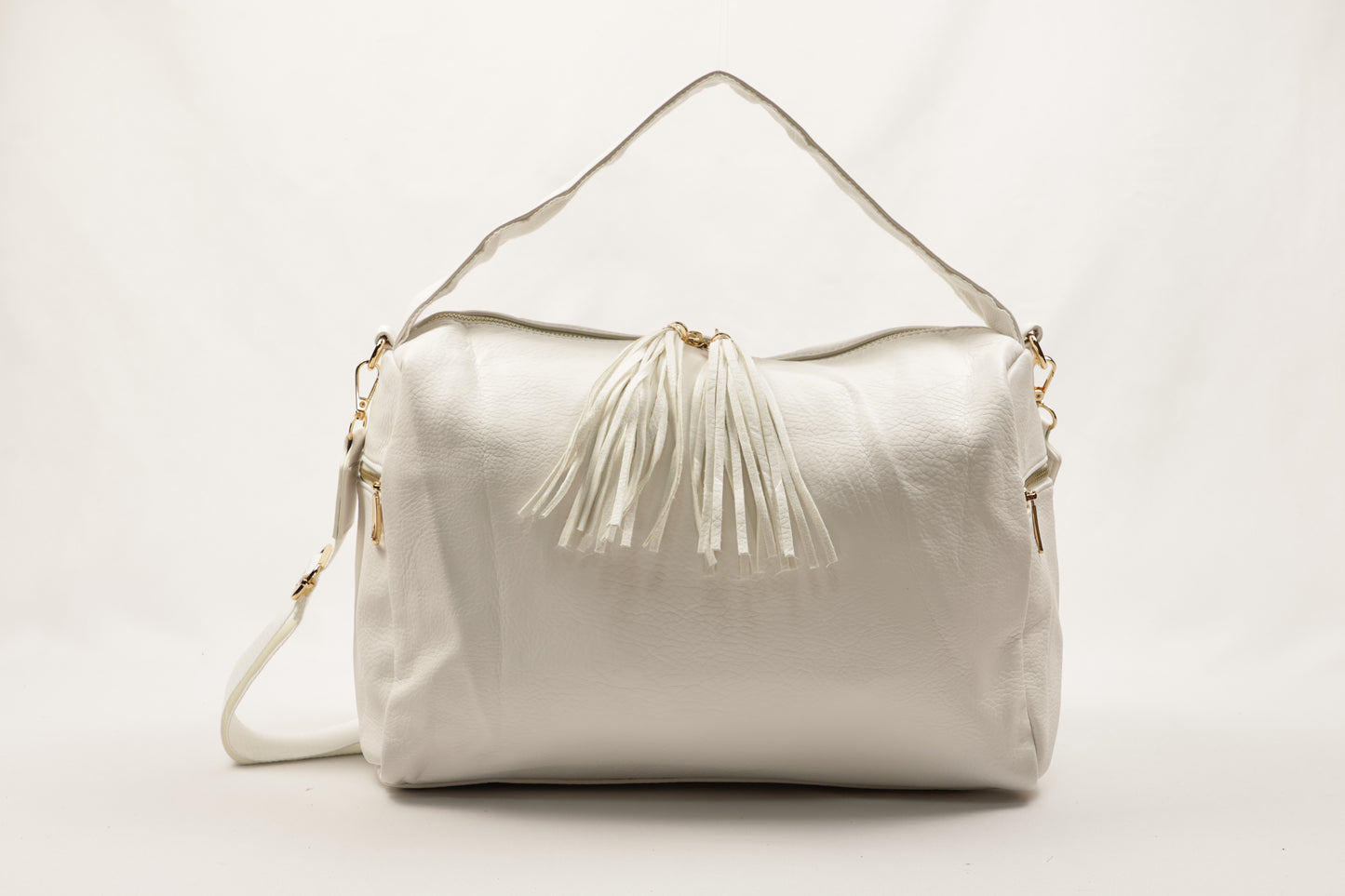 PLLCD Women’s PU Leather Shoulder Bag – Large White Tassel Handbag, Crossbody & Tote Bag for Work, Travel, and Daily Use