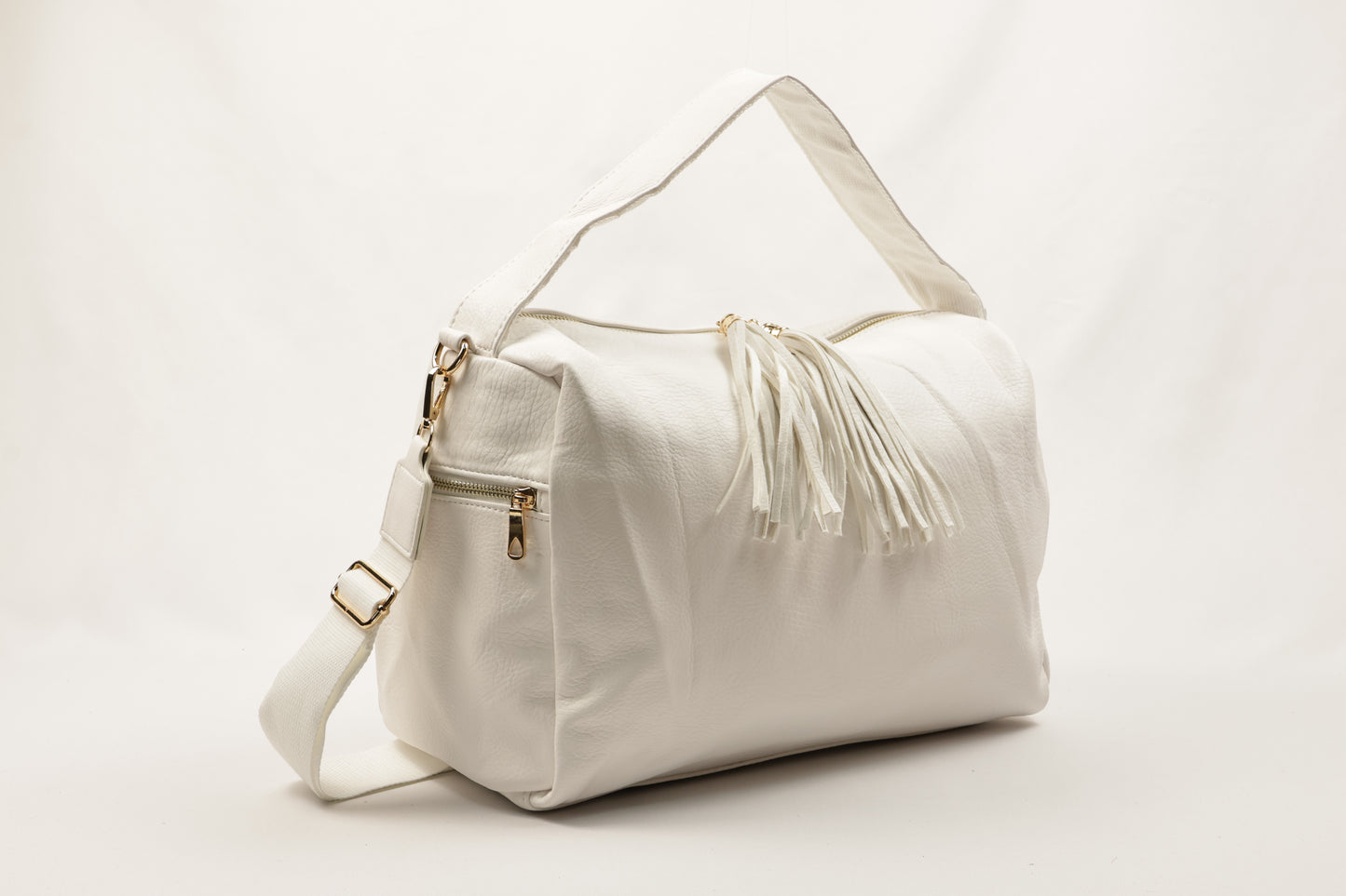 PLLCD Women’s PU Leather Shoulder Bag – Large White Tassel Handbag, Crossbody & Tote Bag for Work, Travel, and Daily Use