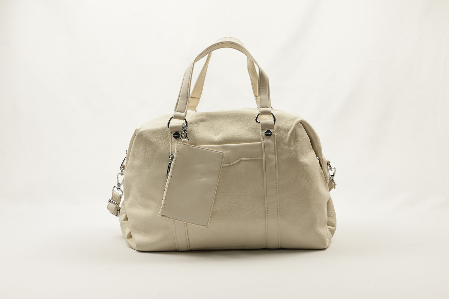 Chic Cream PU Leather Duffle Bag by PLLCD - Large Capacity Travel & Daily Handbag with Adjustable Long Strap