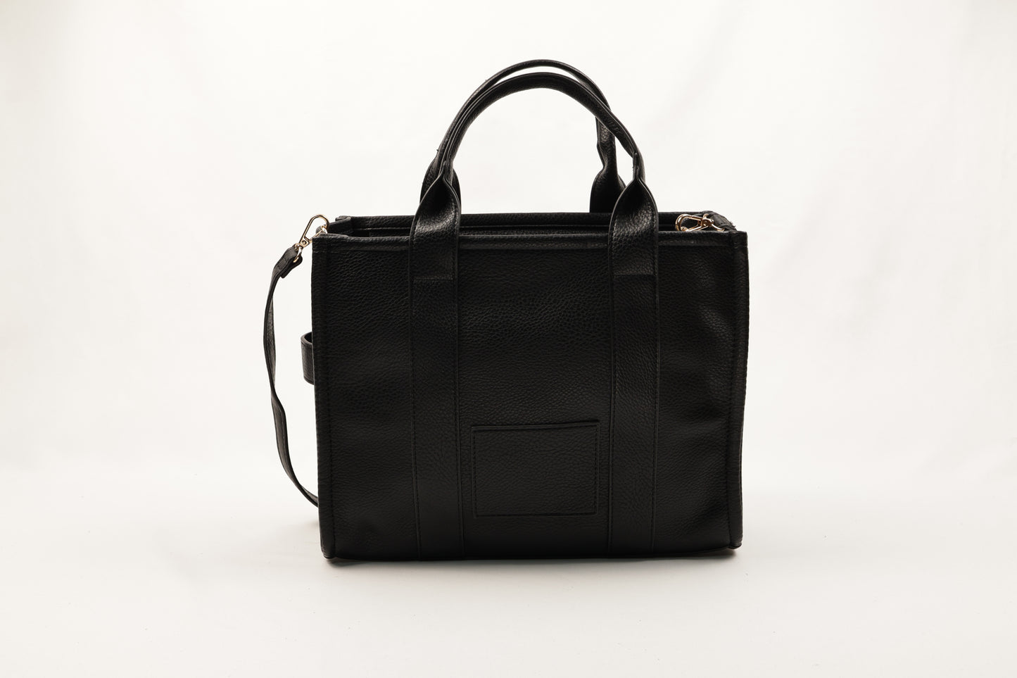 PLLCD Black PU Leather Tote Bag - Large Capacity 15.5x25.5x33.5cm Adjustable Strap (88-114.5cm) Stylish Work Travel Handbag