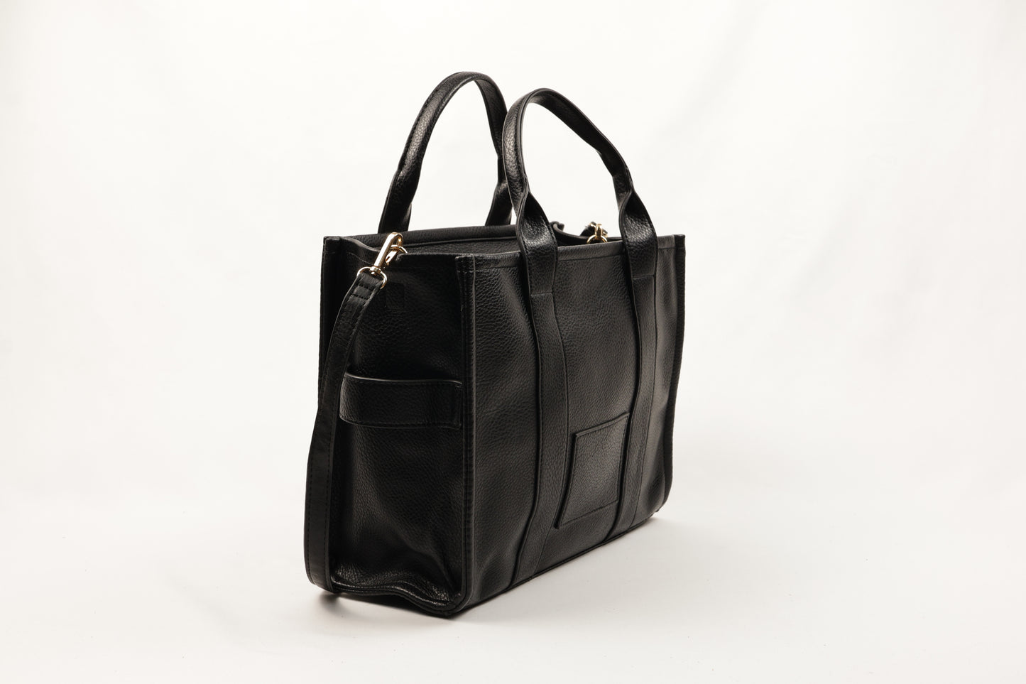 PLLCD Black PU Leather Tote Bag - Large Capacity 15.5x25.5x33.5cm Adjustable Strap (88-114.5cm) Stylish Work Travel Handbag