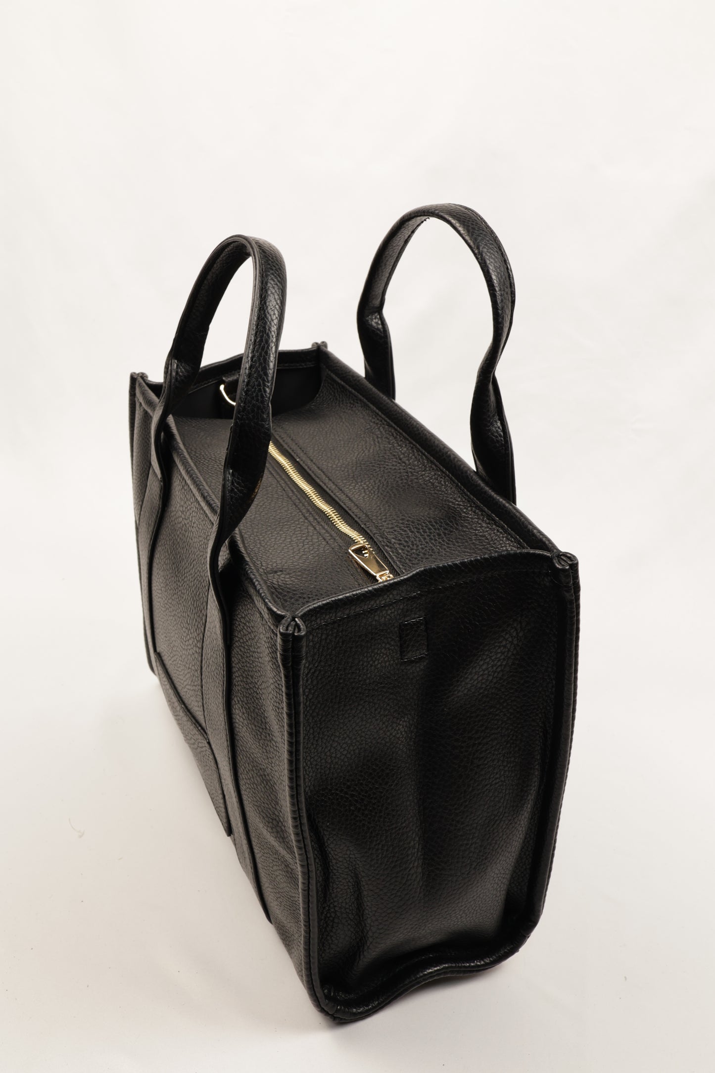 PLLCD Black PU Leather Tote Bag - Large Capacity 15.5x25.5x33.5cm Adjustable Strap (88-114.5cm) Stylish Work Travel Handbag