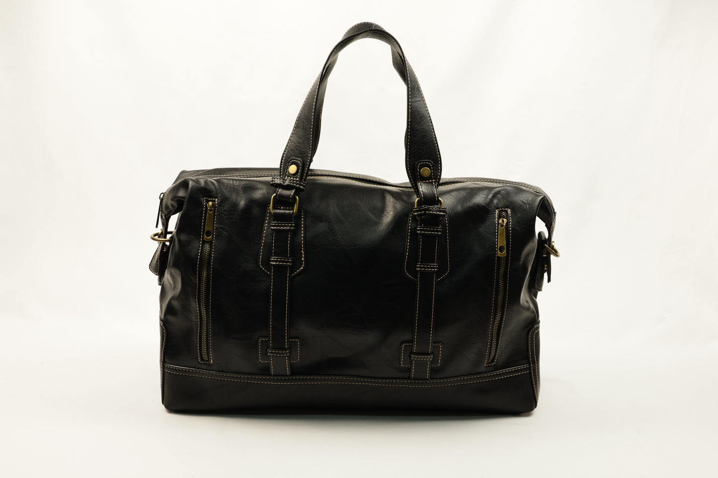 PLLCD Vintage Black Weekender Bag - 47x17.5x27.5cm with Adjustable Strap (74–134cm)